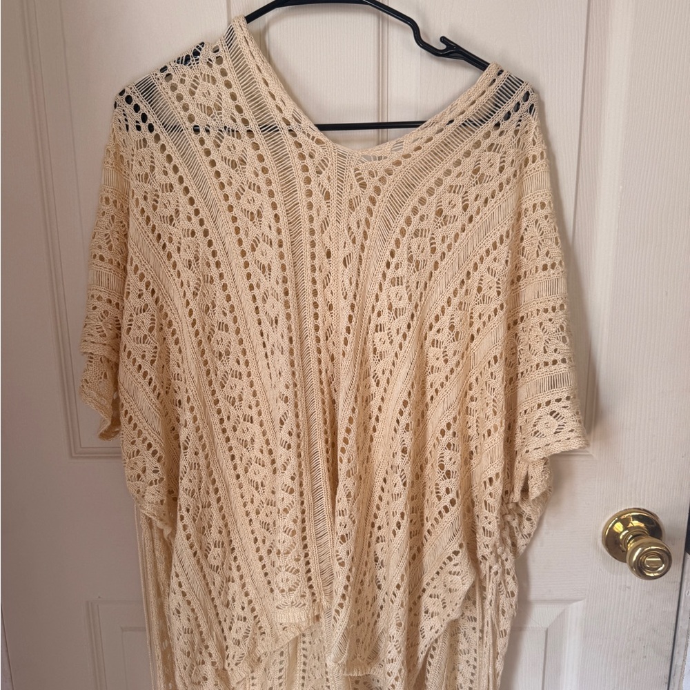 Cream Crochet Knit Poncho